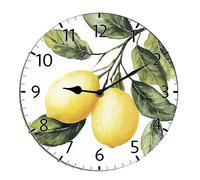Horienteeon Horloge murale en bois avec motif citron - Jolie horloge décorative précise - Silencieuse - Sans tic-tac - Pour salle de bain, chambre à coucher, salon, cuisine - Rond - 25,4 cm