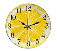 Horienteeon Horloge murale en bois avec tranches de citron - Silencieuse - Sans tic-tac - Pour salon, cuisine, maison, salle de bain, chambre, bureau ou école - Rond - 25,4 cm