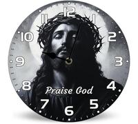 Horienteeon Horloge murale en bois de 25 cm silencieuse sans tic-tac à piles, prière rustique, pour la maison, le bureau, la salle de classe, l'école, la cuisine, décoration chrétienne