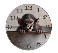 Horienteeon Horloge murale en bois pour salle de bain - Motif bébé chimpanzé - Décoration silencieuse - Sans tic-tac - Pour salon, cuisine, maison, salle de bain, chambre, bureau ou école - Rond