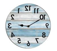 Horienteeon Horloge murale inversée à l'arrière - Chiffres inhabituels dans le sens contraire des aiguilles d'une montre - Horloge de salle de bain en bois - Fonctionnement à piles - Sans tic-tac