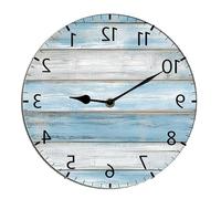 Horienteeon Horloge murale inversée en bois peint avec chiffres inhabituels dans le sens contraire des aiguilles d'une montre - Horloge ronde silencieuse sans tic-tac pour garage, cave, restaurant