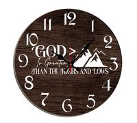 Horienteeon Horloge murale ronde décorative avec inscription « God In Greater Than The Highs And Lows » - 25,4 cm - Silencieuse - Sans tic-tac - Fonctionnement à piles - Décoration pour la maison, le
