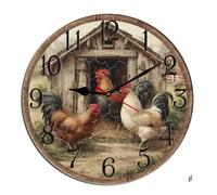 Horienteeon Horloge murale rustique en bois avec poules, coq, ferme, vintage, silencieuse, sans tic-tac, horloge décorative pour salon, cuisine, maison, salle de bain, chambre, bureau ou école ronde
