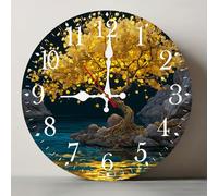 Horienteeon Horloge murale silencieuse décorative en forme d'arbre d'argent | Horloge silencieuse sans tic-tac, panneau rond en bois, décoration asiatique pour salon, bureau, prospérité, maison