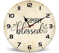 Horienteeon Horloge murale Simply Blessed - 25 cm - Silencieuse - Sans tic-tac - Décoration de cuisine - En bois - Pour la maison, la famille, le dieu saint Jésus - Pour chambre à coucher, salon