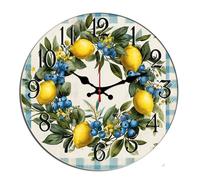 Horienteeon Horloge murale vintage citron d'été en bois de myrtille décorative silencieuse sans tic-tac horloge de bureau décorative pour salon, maison, bureau, école, cuisine, décoration murale ronde