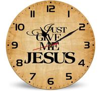 Horienteeon Just Give Me Jesus Horloge murale ronde en bois de 25 cm Fonctionnement à piles sans tic-tac Horloge murale ronde pour décoration d'intérieur, salon, cuisine, bureau