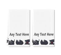 Horienteeon Lot de 2 torchons de cuisine personnalisables en forme de chat, design de votre propre texte d'un côté, serviettes personnalisées pour le nom de famille, cadeaux personnalisables pour les