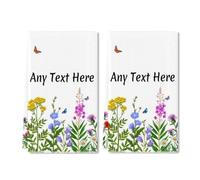 Horienteeon Lot de 2 torchons de cuisine printaniers personnalisés, créez votre propre texte d'un côté, serviettes personnalisées pour nom de famille, cadeaux personnalisables Torchons à