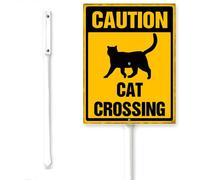 Horienteeon Panneau d'avertissement « Cat Crossing Yard » avec piquet « Cat At Play » - Pour les amoureux des animaux de compagnie - Voisinage de rue - Route - Décoration robuste en métal - Plaque en