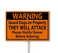 Horienteeon Panneau d'avertissement - Guard Dogs on Property, They Will Attack, Please Notify Owner Before Entering - Panneau pour cour avec piquet 30 × 20 cm, panneau en aluminium robuste antirouille