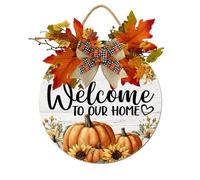 Horienteeon Panneau de bienvenue d'automne pour porte d'entrée « Welcome To Our Home » - Couronne en bois à suspendre pour intérieur ou extérieur - Décoration murale ronde de 30,5 cm