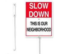 Horienteeon Panneau de cour avec piquet en aluminium « Slow Down This Is Our Neighborhood Yard » - Avis d'avertissement de pelouse - Décoration de rue - Plaque en aluminium pour une utilisation en