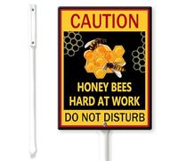 Horienteeon Panneau de cour avec piquets « Caution Honey Bees Hard at Work Do Not Disturb » - 17,5 x 22 cm - En aluminium robuste - Antirouille - Décoration de ruche - Panneau « No Trespassing »