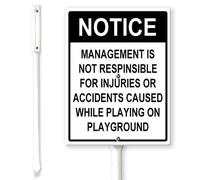 Horienteeon Panneau de cour avec piquets « Notice Management Is Not Responsible For Injuries Or Accidents » - 11,5 × 15 cm - En aluminium robuste - Antirouille - Accessoires de maison de jeu