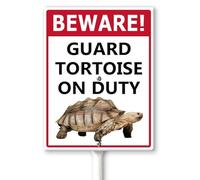 Horienteeon Panneau de cour « Beware! Guard Tortoise On Duty » avec piquets 20 × 30 cm, panneau de cour en aluminium robuste, panneau d'avertissement pour cour, décoration de ferme en aluminium pour