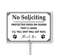 Horienteeon Panneau de cour blanc « No Soliciting Protective Dogs On Guard » avec piquets de 30 × 20 cm, panneau de cour en aluminium robuste antirouille, panneau « Private Property No Trespassing