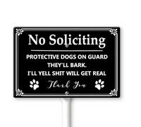 Horienteeon Panneau de cour « No Soliciting Protective Dogs On Guard » avec piquets de 30 × 20 cm, panneau de cour en aluminium robuste antirouille, panneau « Private Property No Trespassing », « Do