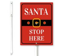 Horienteeon Panneau de cour Santa Stop Here avec piquets de 20 × 30 cm, panneau de cour en aluminium robuste, antirouille, panneau « Happy Holidays Merry Christmas » pour voisin