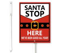 Horienteeon Panneau de cour Santa Stop Here We've Been Good All Year avec piquets 11,5 × 15 cm, panneau de cour en aluminium robuste, antirouille, décoration pour voisin