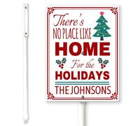 Horienteeon Panneau de cour « There's No Place Like Home For The Holidays » avec piquets de 17,5 × 22 cm, panneaux de cour en aluminium robuste antirouille, décorations de panneau de Noël amusant en