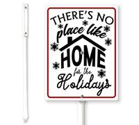 Horienteeon Panneau de cour « There's No Place Like Home For The Holidays » avec piquets de 17,5 × 22 cm, panneau de cour en aluminium robuste, antirouille, décoration « Merry Christmas »