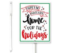 Horienteeon Panneau de cour « There's No Place Like Home For The Holidays » avec piquets de 17,5 x 22 cm, panneau de cour en aluminium robuste, antirouille, panneau de Noël amusant, décoration d'hiver