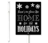 Horienteeon Panneau de cour « There's No Place Like Home For The Holidays » avec piquets de 17,5 x 22 cm, panneau de cour en aluminium robuste antirouille, panneau de Noël, panneau d'hiver pour le