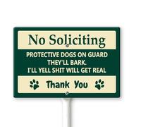 Horienteeon Panneau de cour vert avec piquets « No Soliciting Protective Dogs On Guard » - 30 x 20 cm - En aluminium robuste - Antirouille, « Private Property No Trespassing »