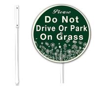 Horienteeon Panneau de jardin rond avec piquet « Do Not Drive Or Park On Grass » - 23,4 cm - En aluminium antirouille - Pour jardin, maison, ferme, cour, parterre de fleurs sauvages - Décoration