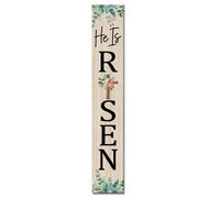 Horienteeon Panneau de porche « He Is Risen » - Décoration à suspendre verticale en bois - Décoration à suspendre - Cadeau de pendaison de crémaillère - 20,3 x 121,9 cm