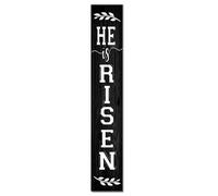 Horienteeon Panneau de porche « He Is Risen » - Pour Pâques - Religieux - Jésus - Printemps - Bienvenue - Ferme - Porche Vertical - Plaque en bois - Décoration saisonnière - 20,3 x 121,9 cm