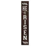 Horienteeon Panneau de porche « He is Risen » religieux chrétien religieux Jésus Spring Welcome Plaque en bois à suspendre pour la ferme de Pâques, la foi d'été, décoration debout de cour 20,3 x 121,9