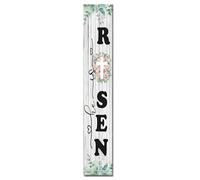 Horienteeon Panneau de porche religieux « He is Risen » - Croix de Jésus chrétien - Plaque en bois à suspendre - Décoration d'extérieur pour Pâques - 20,3 x 162,6 cm