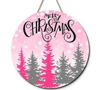 Horienteeon Panneau de porte « Merry Christmas Welcome » rose - Décorations d'hiver en forme de flocon de neige - Panneau « Let It Snow » pour porte d'entrée, couronnes d'hiver, décoration pour porte