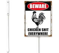 Horienteeon Panneau de poulailler avec piquet « Chicken Sh-It Everywhere » - 15,2 x 11,7 cm - Décoration en aluminium pour zoo, ferme, pelouse, allée, cour, porche