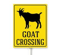 Horienteeon Panneau de sécurité Goat Crossing Yard avec piquet Slow Down Road Lawn Caution 20,3 x 30,5 cm Décoration de jardin en aluminium pour pelouse