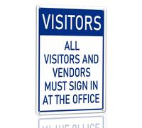 Horienteeon Panneau en aluminium avec inscription « All Visitors And Vendors Must Sign In At The Office » - 30 × 40 cm - Plaque en aluminium robuste antirouille - Panneau « No Soliciting » - Avis de