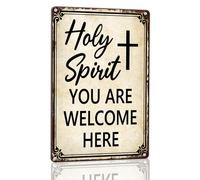 Horienteeon Panneau en aluminium « Holy Spirit You Are Welcome Here » - 14 × 20 cm - Plaque en aluminium robuste antirouille - Panneau mural religieux pour la maison, l'église - Cadeau chrétien