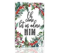 Horienteeon Panneau en aluminium « O Come Let Us Adore Him » - 14 x 20 cm - Panneau en aluminium robuste antirouille - Panneau mural religieux pour salle de prière d'église, cadeau chrétien