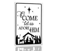 Horienteeon Panneau en aluminium « O Come Let Us Adore Him » - 14 x 20 cm - Plaque en aluminium robuste antirouille - Panneau Jésus de Noël - Décoration religieuse pour maison, rue, jardin