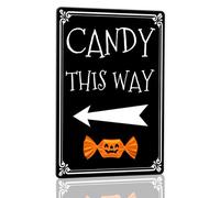Horienteeon Panneau en aluminium robuste antirouille avec flèche à gauche - 30 x 40 cm - Panneau d'Halloween personnalisé pour l'extérieur - Inscription « Candy This Way With Left Arrow »