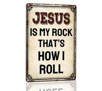 Horienteeon Panneau en aluminium robuste avec inscription « Jesus Is My Rock That's How I Roll » - 30 x 40 cm - Plaque en aluminium robuste antirouille - Crèche de Noël - Décoration religieuse pour