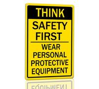 Horienteeon Panneau en aluminium « Think Safety First - Wear Personal Protective Equipment » - 14 x 20 cm - Résistant aux intempéries - Résistant aux intempéries - Antirouille - Panneau