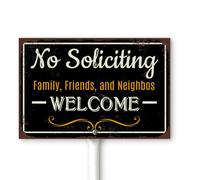 Horienteeon Panneau « No Soliciting Family Friends and Neighbors Welcome Yard » avec piquets de 30 × 20 cm, panneau de cour en aluminium robuste antirouille, panneau « Private Property No Trespassing