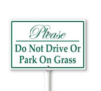 Horienteeon Panneau « Please Do Not Drive Or Park On Grass Yard » avec piquets de 30 × 20 cm, panneau en aluminium robuste antirouille, « Stay Off The Grass » pour l'extérieur, ne pas conduire ou se