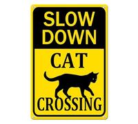 Horienteeon Panneau « Slow Down », panneau en aluminium/métal « Cat Xing Crossing » - 20 x 30 cm - Panneau en aluminium robuste antirouille - Panneau de ralentissement de rue pour l'extérieur