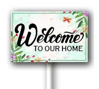 Horienteeon Panneau « Welcome Home » avec piquet « Welcome To Our Home » - En aluminium - 20,3 x 30,5 cm - Décoration d'été