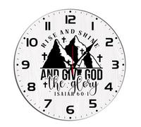 Horienteeon Rise And Shine And Give God The Glory Horloge murale inspirante en bois silencieuse, sans tic-tac, fonctionne à piles, horloge de cuisine rustique pour salon, chambre à coucher, bureau
